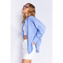 Edition Mavi Kadın Çizgili Oversize Gömlek| EK1007430-7430