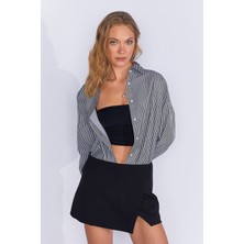Edition Siyah Çizgili Uzun Oversize Rahat Kalıp Basic Kadın Gömlek| EK334348-7174