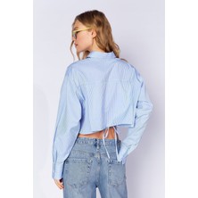 Edition Mavi Bağlama Detaylı Çift Cepli Çizgili Gömlek| EK1000169147-9147