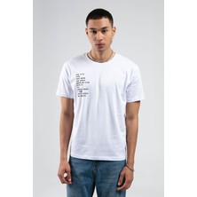 Edition Beyaz Bisiklet Yaka Kısa Kollu Baskılı %100 Pamuklu T-Shirt| EE10008844-8844