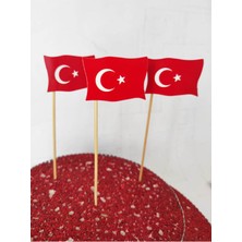 Beyhan Bayhan 15 cm Uzun Kürdan - 5 Adet Dekoratif Karton Türk Bayrağı Baskılı Pasta Kürdanı