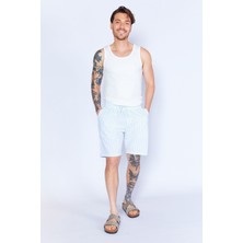 Edition Mavi Gofre Çizgili Jogger Beli Lastikli Erkek Şort | EES650453-0453
