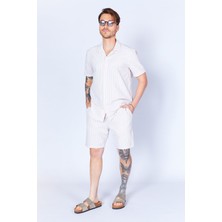 Edition Taş Gofre Çizgili Jogger Beli Lastikli Erkek Şort | EES650453-0453
