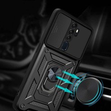 Hitit Cep Oppo A5 2020 Uyumlu Htt Kılıf Magnetik Standlı Kamera Korumalı Zore Sürgülü Vega Kapak-Siyah
