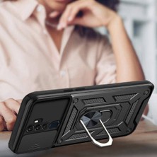 Hitit Cep Oppo A5 2020 Uyumlu Htt Kılıf Magnetik Standlı Kamera Korumalı Zore Sürgülü Vega Kapak-Siyah