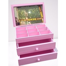 Bengi Ticaret Takı Şifonyer 90390 Makyaj Kutu 2çekmece Aynalı Parlak Pembe Ahşap Mdf El Yapım