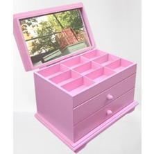 Bengi Ticaret Takı Şifonyer 90390 Makyaj Kutu 2çekmece Aynalı Parlak Pembe Ahşap Mdf El Yapım