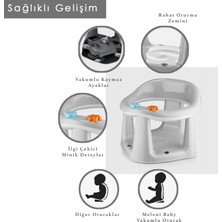 Meleni Baby Vakum Tabanlı Bebek Mama Sandalye Oturağı Oyuncaklı Banyo Oturağı Alt Açma Örtüsü Hediyeli Gri