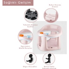 Meleni Baby Vakum Tabanlı Bebek Mama Sandalye Oturağı Oyuncaklı Banyo Oturağı Alt Açma Örtüsü Hediyeli Pembe