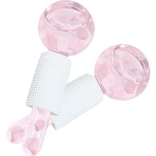 Welta Gua Sha Ice Globes Buz Küresi Soğuk Masaj Topu 2 Adet ve Pembe Kuvars Face Roller &pembe Kuvars Kal