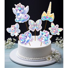 Hiras Dizayn Büyük Boy Unicorn Boynuzlu Pasta Kürdanı 7 Parça Pasta Süsü ve Doğum Günü Süsleri