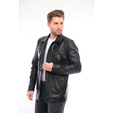 Sare Mod Erkek Siyah Deri Biker Ceket