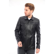 Sare Mod Erkek Siyah Deri Biker Ceket