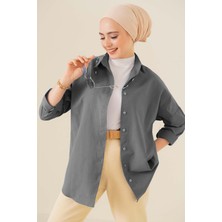 103901 Oversize Basic Tesettür Gömlek - Gri