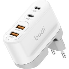 Budi AC326TQUW Duvar Tipi Şarj Cihazı 40W Hızlı Şarj Dual USB Qc ve Dual Type-C Pd Tablet ve Cep Telefonu Şarj Kafa iPhone Uyumlu