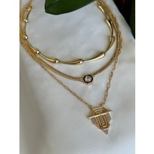Mi Brillo Accessories Serenay 3lü Şövalye Ince Hasır ve Çelik Su Damlalı Kolye