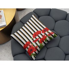 Menesa Home Kırmızı Gelincik Çiçek Temalı Dekoratif Dijital Baskılı 4’lü Koltuk Kırlent Yastık Kılıfı