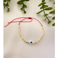 Atelier Çağla Cam Nazar Boncuklu Doğal Hematit Taşı Altın Küp Halhal