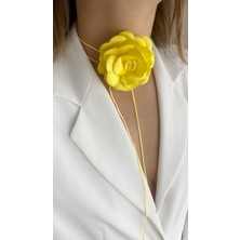 Âlâ Atelier Bağcıklı Kumaş Çiçek Choker Kolye Gül Kolye