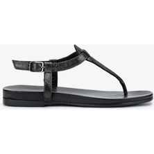 Valmenti Ola Kadın Siyah Metalik Deri Duz Sandalet 766 1541 Bn Sndlt Y24