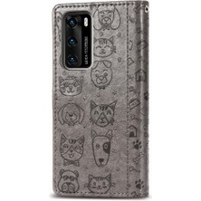 Mellow Shop Huawei P40 Flip Kapak Için Kılıf Darbeye Deri Kılıf Karikatür Hayvanlar (Yurt Dışından)