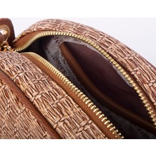 Nas Bag Kadın Mini Çapraz Hasır Görünümlü Çanta Vizon Hasır (21X16X8 Cm)