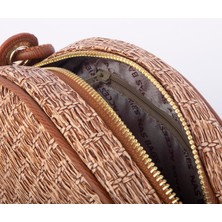 Nas Bag Kadın Mini Çapraz Hasır Görünümlü Çanta Vizon Hasır (21X16X8 Cm)