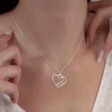 Decovienotr Kişiye Özel Kalpli Isim Kadın Gümüş KOLYE,925 Ayar Gümüş Kolye, Gümüş, Rose Gold,altın Kaplama Kolye