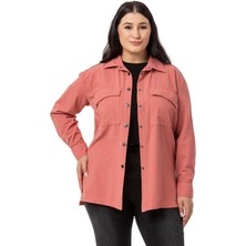 Disentis Modest Büyük Beden Omuzdan Apoletli Katlamalı Kollu Yırtmaçlı Çıtçıtlı Gül Kurusu Gömlek
