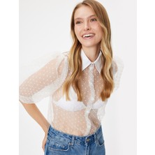 Koton Transparan Balon Kol Gömlek Tül Puantiyeli