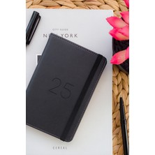 Matt Notebook 2025 Yılı Lastikli Günlük Cep Ajandası 12 Aylık Siyah