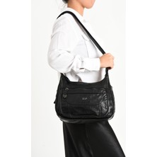 571 Collections Suni Deri Omuz Çantası Siyah (Model: 571-11-13F)