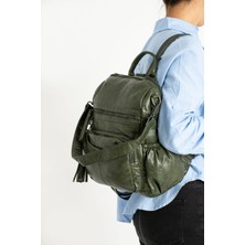 571 Collections Suni Deri Sırt Çantası Yeşil (Model: 571-9-12B)