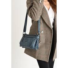 571 Collections Suni Deri Omuz Çantası Mavi (Model: 571-11-13G)