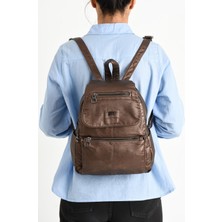 571 Collections Çanta Yıkanmış Deri Sırt Çantası Bronz (Model: 571-9-11A)