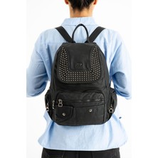 571 Collections Çanta Yıkanmış Deri Sırt Çantası Siyah (Model: 571-9-11D)