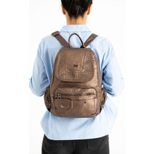 571 Collections Çanta Yıkanmış Deri Sırt Çantası Bronz (Model: 571-9-11D)