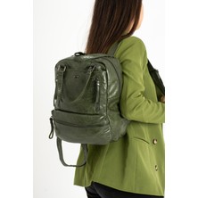 571 Collections Suni Deri Sırt Çantası Yeşil (Model: 571-9-12D)