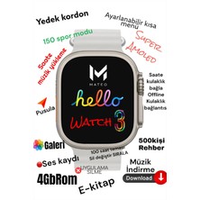 Mateo 49 mm Akıllı Saat Hello Watch 3 Dahili 4gb Hafıza Müzik Indirme Kulaklık Bağlama Super Amoled Tr'de