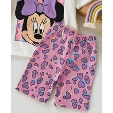 Ladin Store Yeni Sezon Kız Çocuk Minnie Mouse Baskılı Pamuklu Bisiklet Yaka Alt-Üst Biker Taytlı Takım