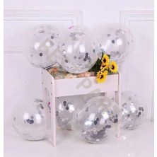 Rönesans Parti 10'lu Gümüş Konfetili Şeffaf  Latex Balon Seti
