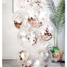 Best Parti 10'lu Rose Gold Konfetili Şeffaf  Latex Balon Seti