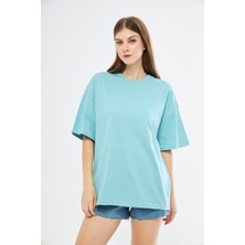 Giyadda Unisex Pamuklu Bisiklet Yaka Oversize Bol Boyfriend Örme T-Shirt