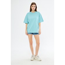 Giyadda Unisex Pamuklu Bisiklet Yaka Oversize Bol Boyfriend Örme T-Shirt