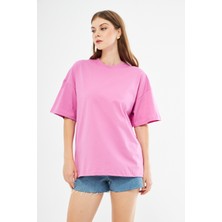Giyadda Unisex Pamuklu Bisiklet Yaka Oversize Bol Boyfriend Örme T-Shirt