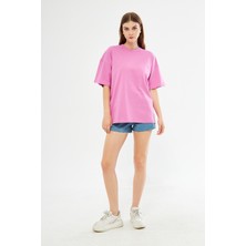 Giyadda Unisex Pamuklu Bisiklet Yaka Oversize Bol Boyfriend Örme T-Shirt