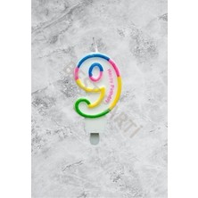 Best Parti 9 Rakamı Gökkuşağı Renk Duğum Günü Pasta Mumu