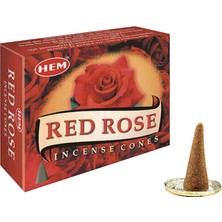 Hediye Kesesi Kırmızı Gül (Red Rose) Konik Tütsü Mumu 10'lu