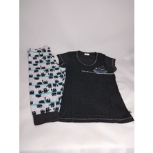 Vienetta Kadın Antrasit Kısa Kollu  Desenli  Kapri Pamuk Pijama Takımı