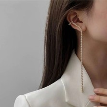 Craftatelier Çelik Pırlanta Sallantılı Earcuff Küpe